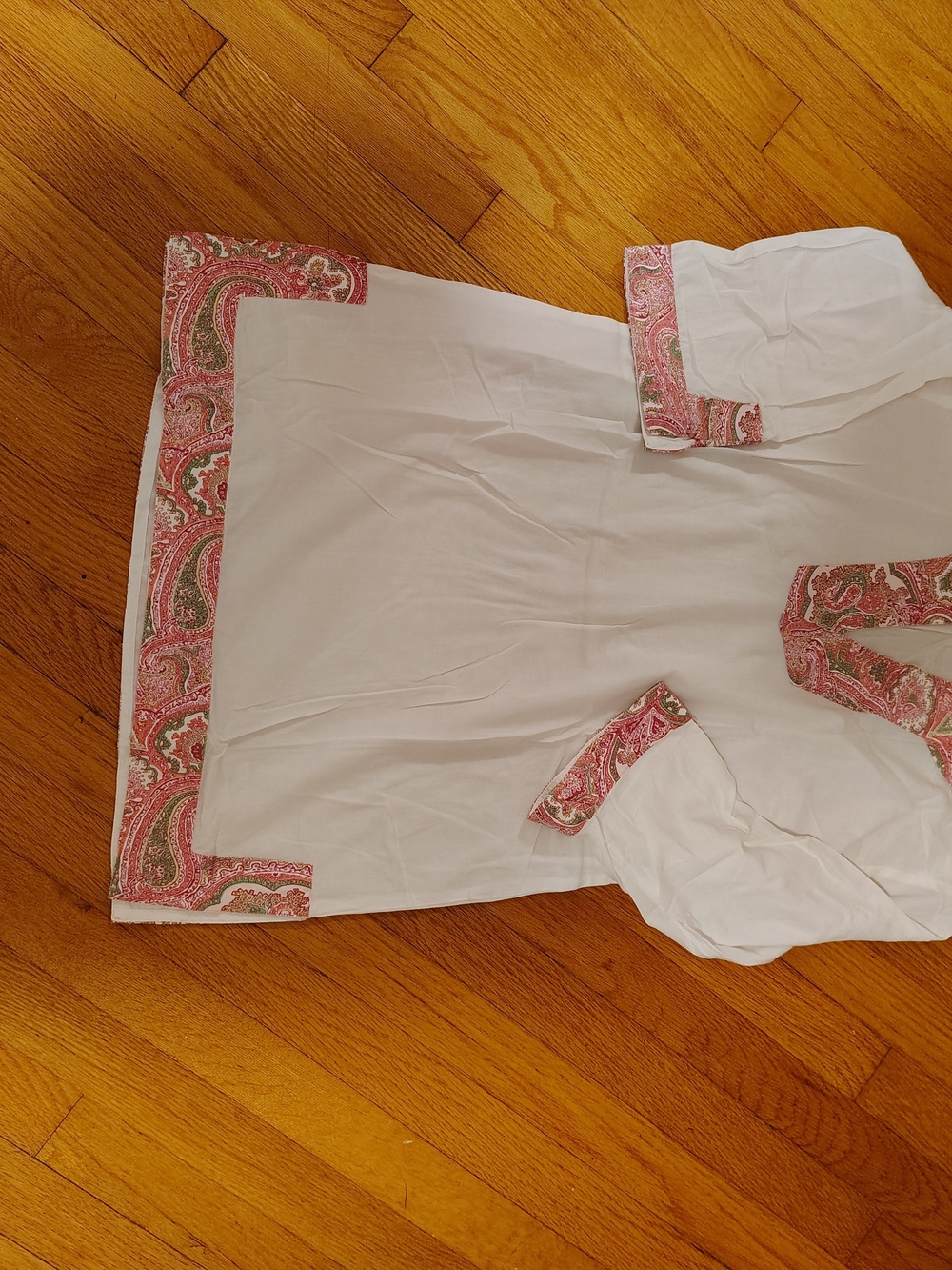 White Blouse with Pink Paisley Trim